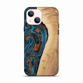Smooth Touch Film Iphone 13 Wood Live Edge Phone Case - Beatriz (Teal & Gold, 778998)
