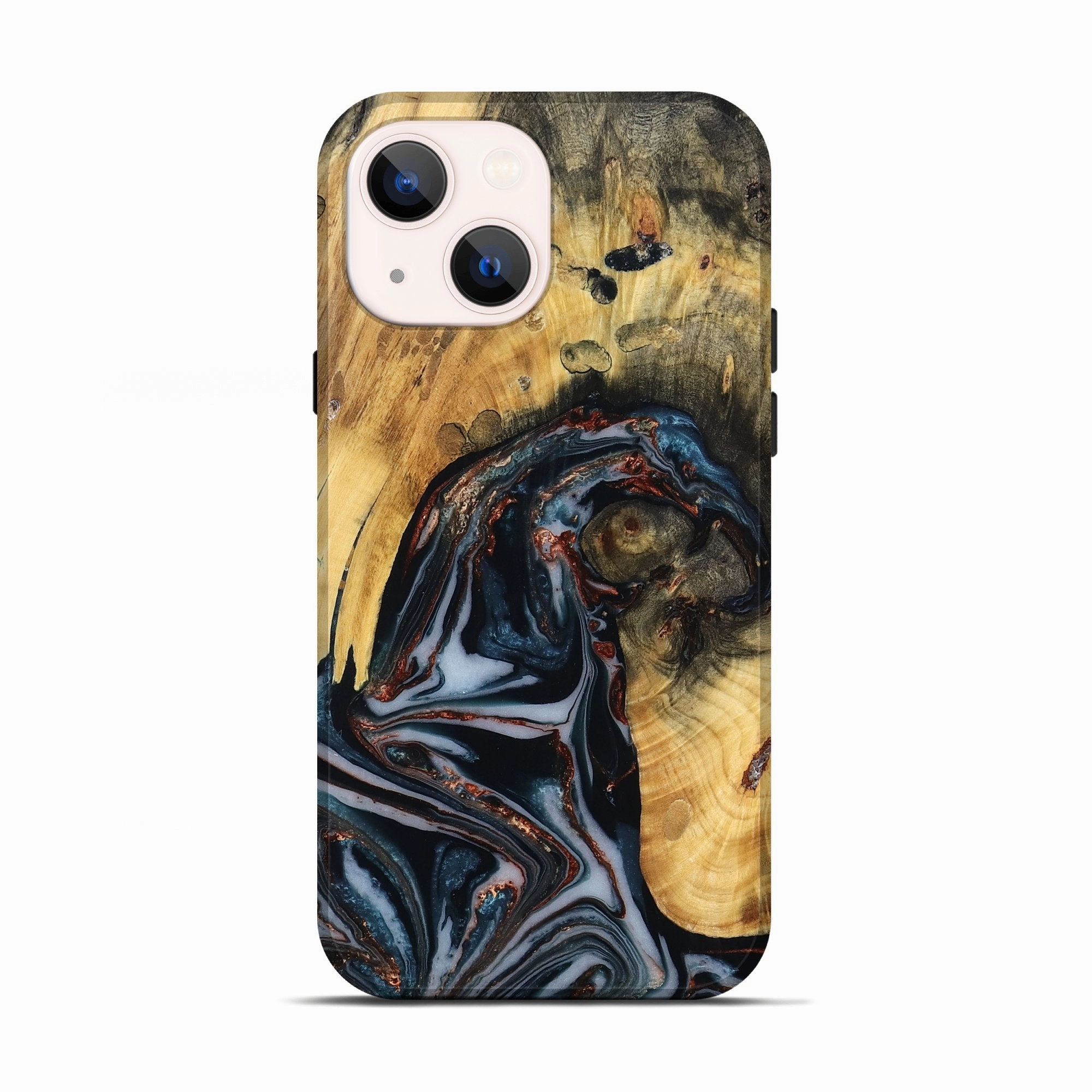 Anti Dust Film Iphone 13 Wood Live Edge Phone Case - Beau (Teal & Gold, 781016)
