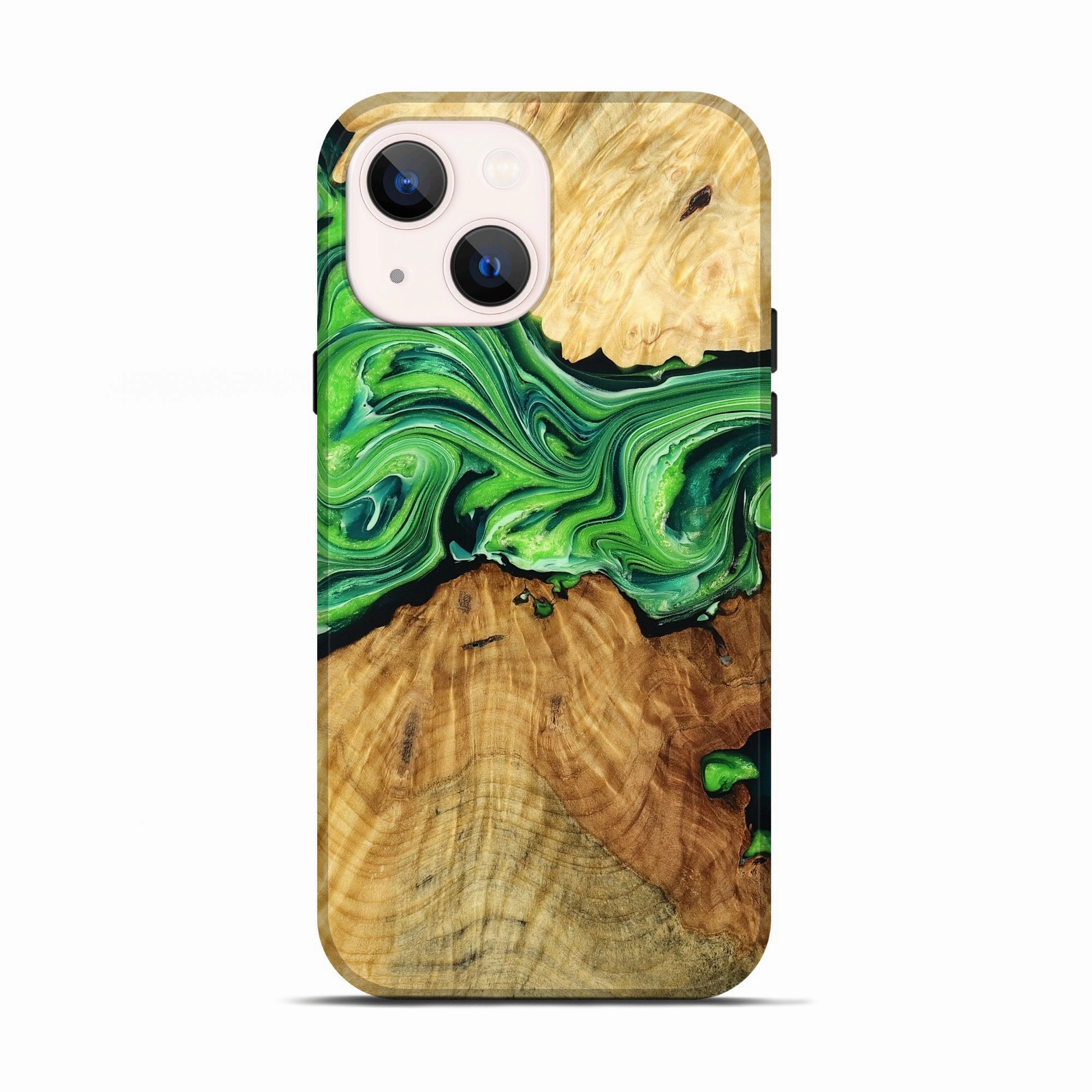 Protective Cover Water Resistant Iphone 13 Wood Live Edge Phone Case - Benicio (Green, 775020)