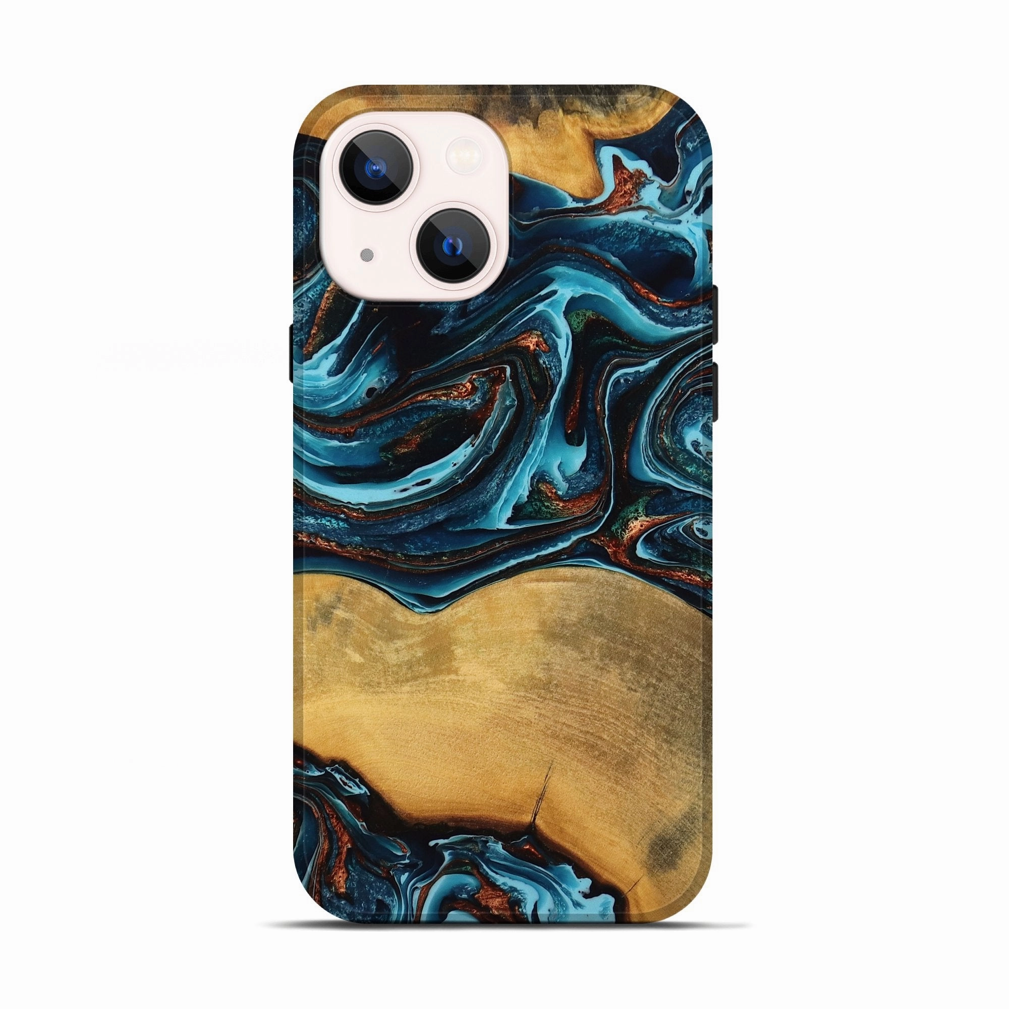 Iphone 13 Wood Live Edge Phone Case - Candace (Teal & Gold, 770766) Smooth Touch