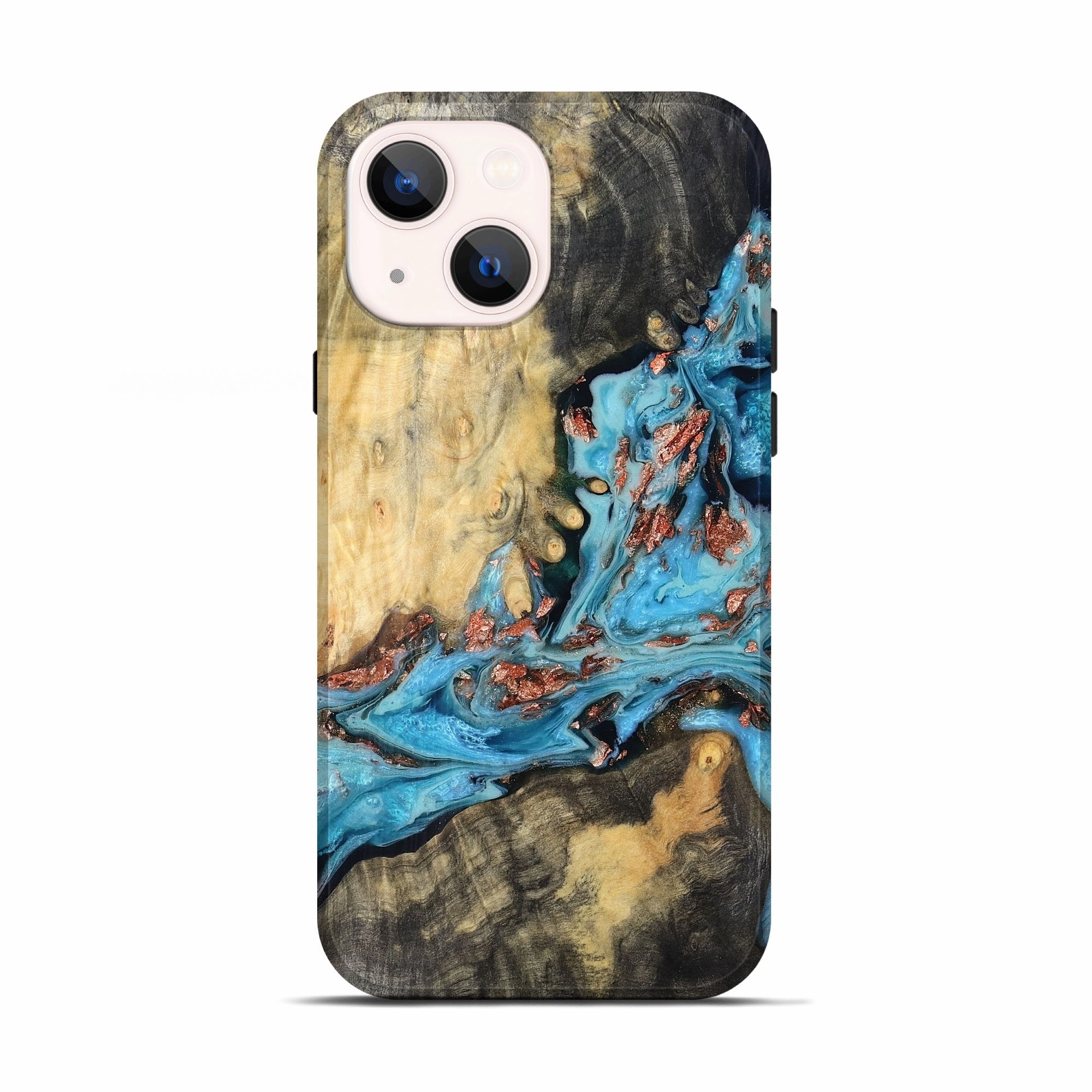 Edge Protection Iphone 13 Wood Live Edge Phone Case - Cortez (Teal & Gold, 781031)