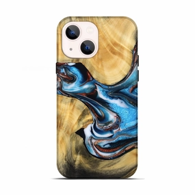 Raised Edges Shock Absorption Iphone 13 Wood Live Edge Phone Case - Elwood (Teal & Gold, 781431)