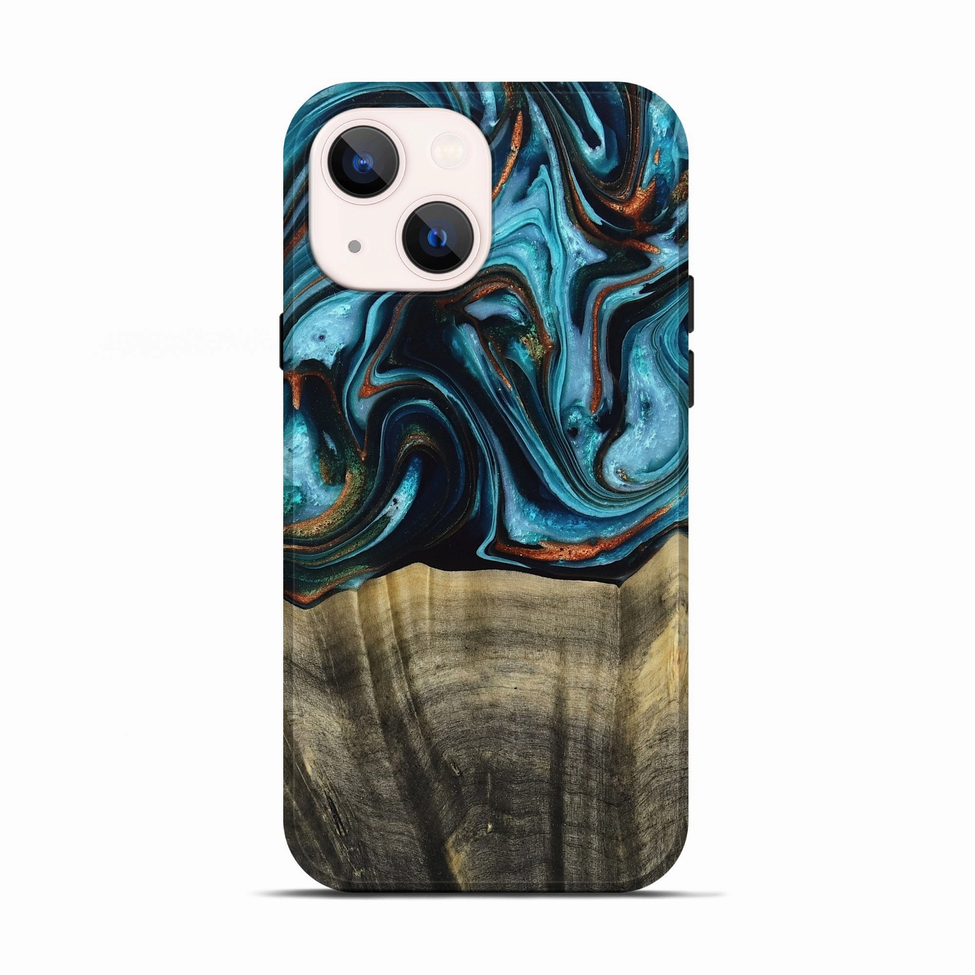 Iphone 13 Wood Live Edge Phone Case - Eren (Teal & Gold, 768615) Anti Finger Streak