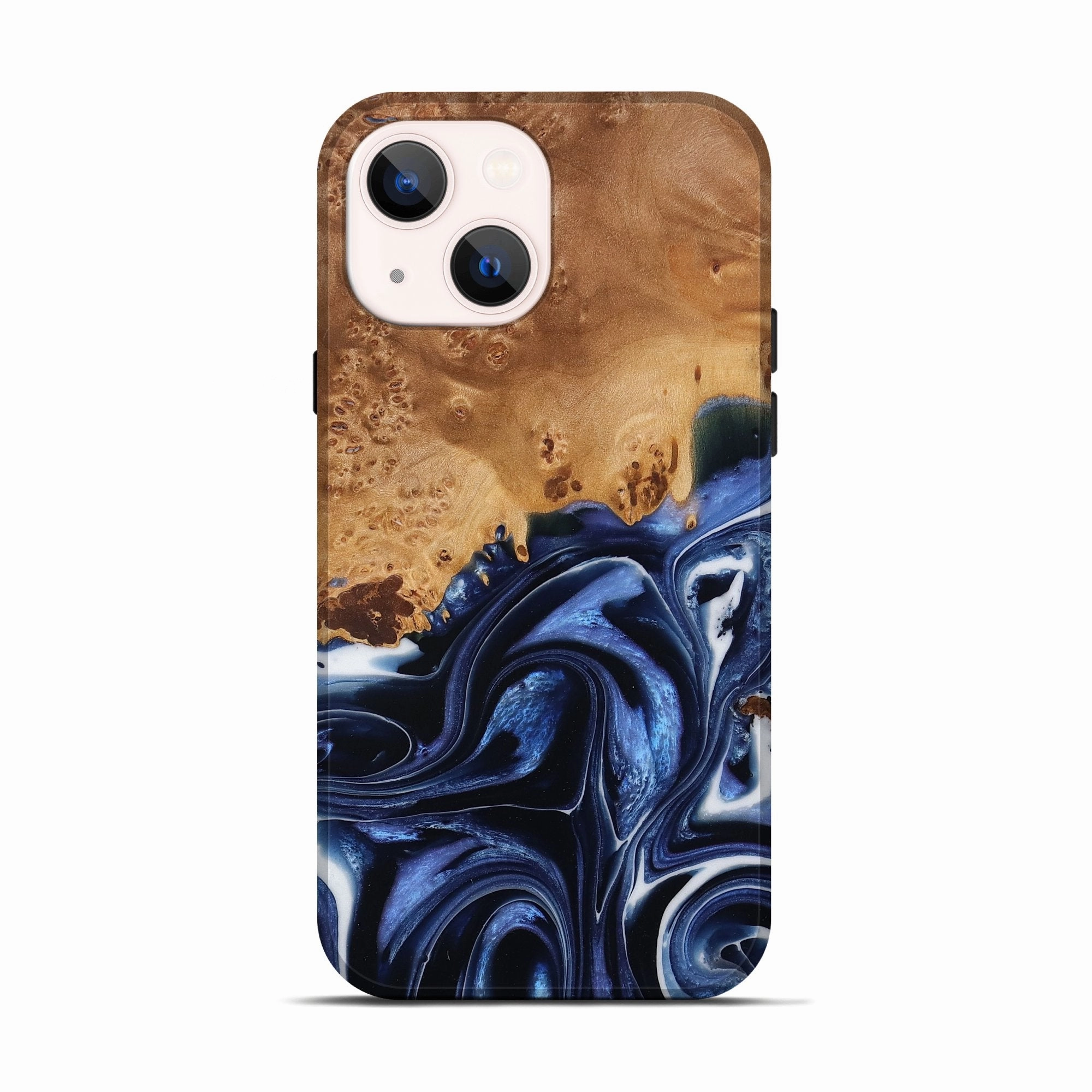 Impact Resistant Anti Finger Grease Film Iphone 13 Wood Live Edge Phone Case - Haley (Blue, 778101)