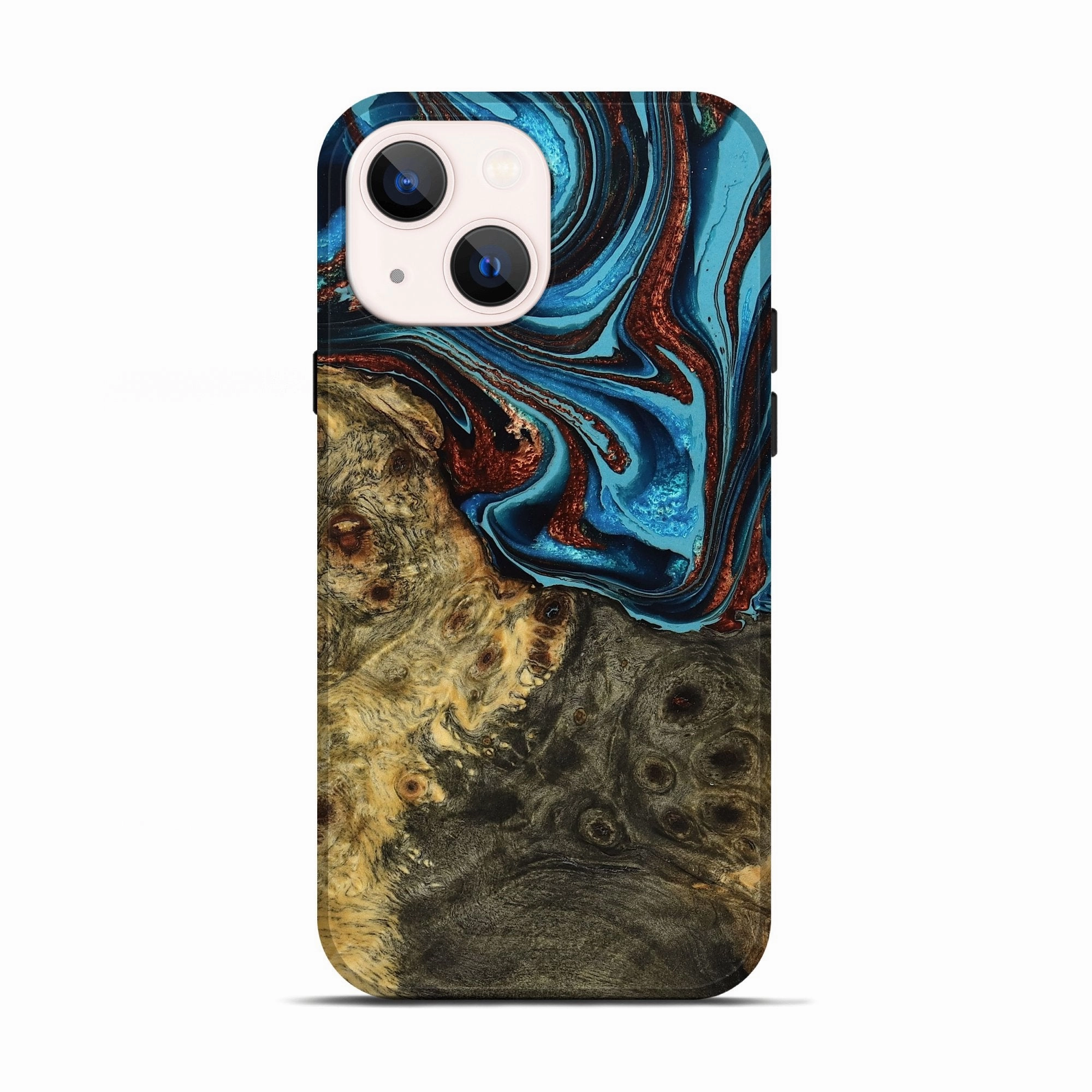 Iphone 13 Wood Live Edge Phone Case - Infant (Teal & Gold, 775200) Grip Friendly Fingerprint Repellent