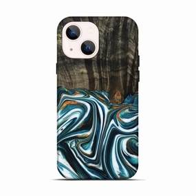 Anti Finger Oil Coating Case Friendly Iphone 13 Wood Live Edge Phone Case - Jolie (Teal & Gold, 778081)