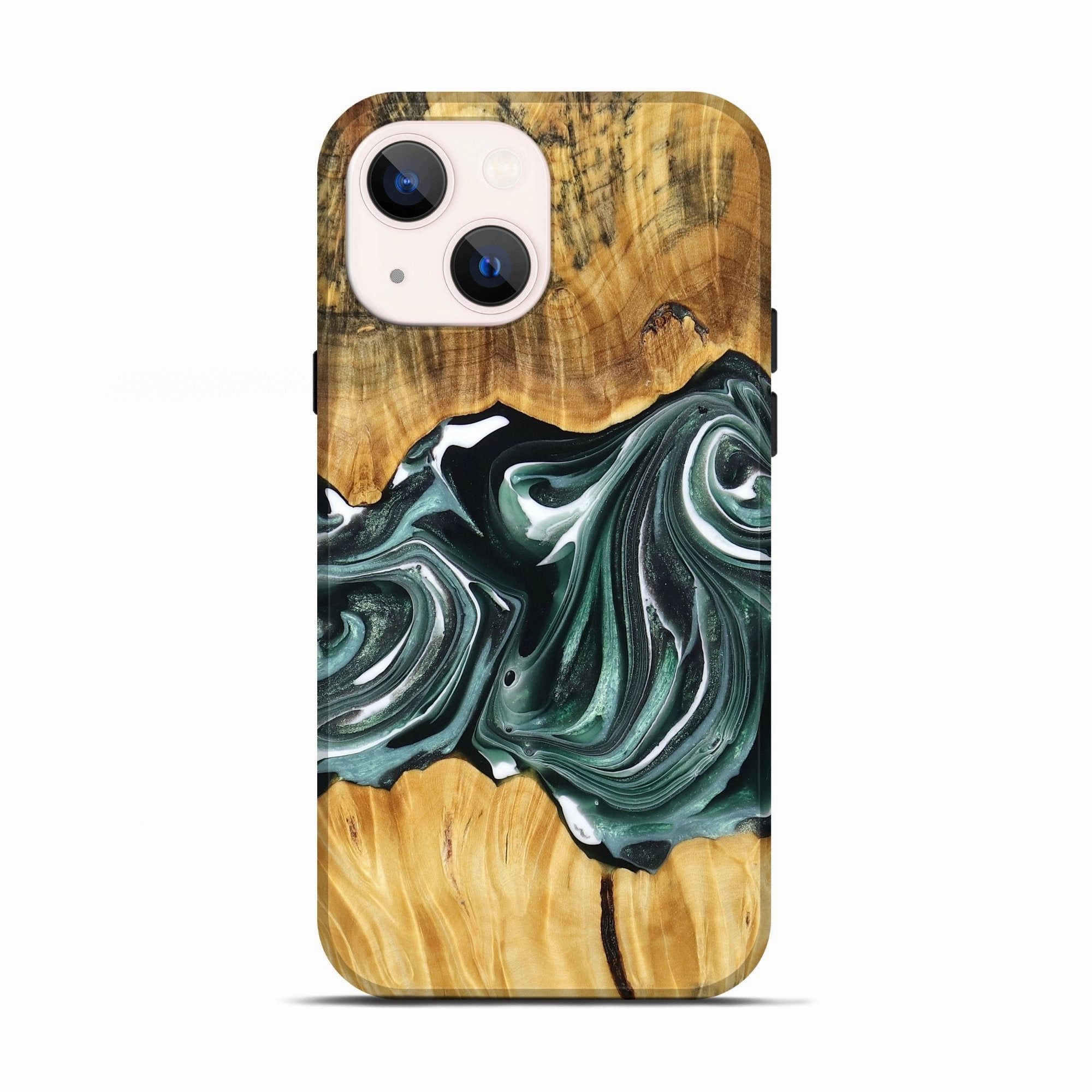 Iphone 13 Wood Live Edge Phone Case - Keira (Green, 765732) Anti Spy Anti Reflection Coating