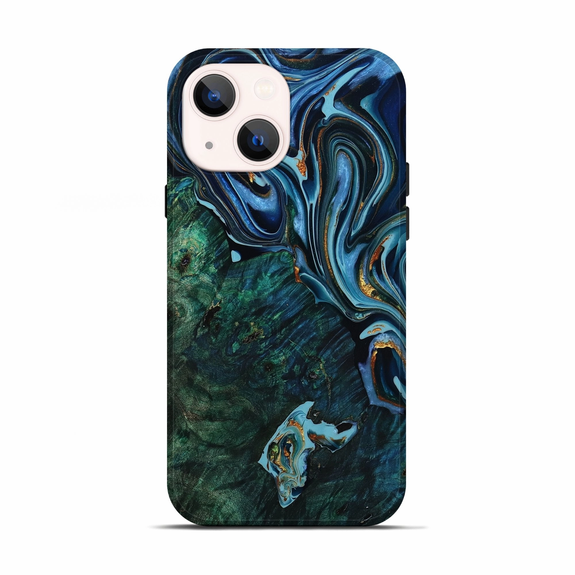 Iphone 13 Wood Live Edge Phone Case - Kenley (Teal & Gold, 778524) Anti Blue Light Anti Finger Smudge