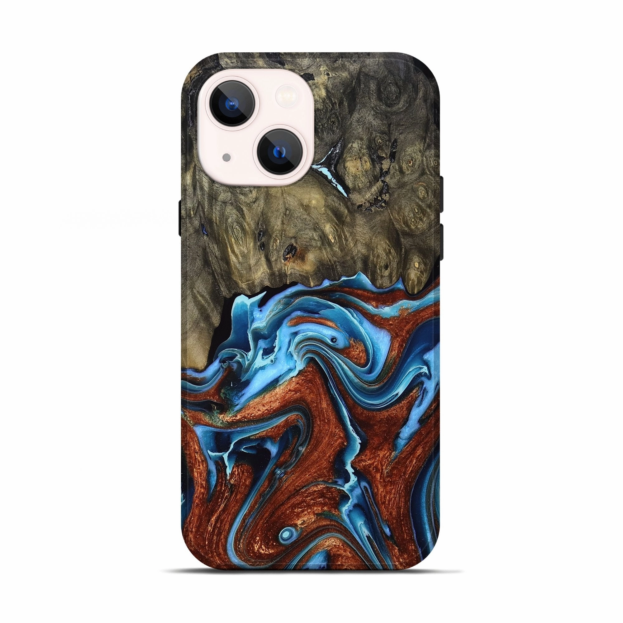 Iphone 13 Wood Live Edge Phone Case - Macie (Teal & Gold, 766941) HD Clarity