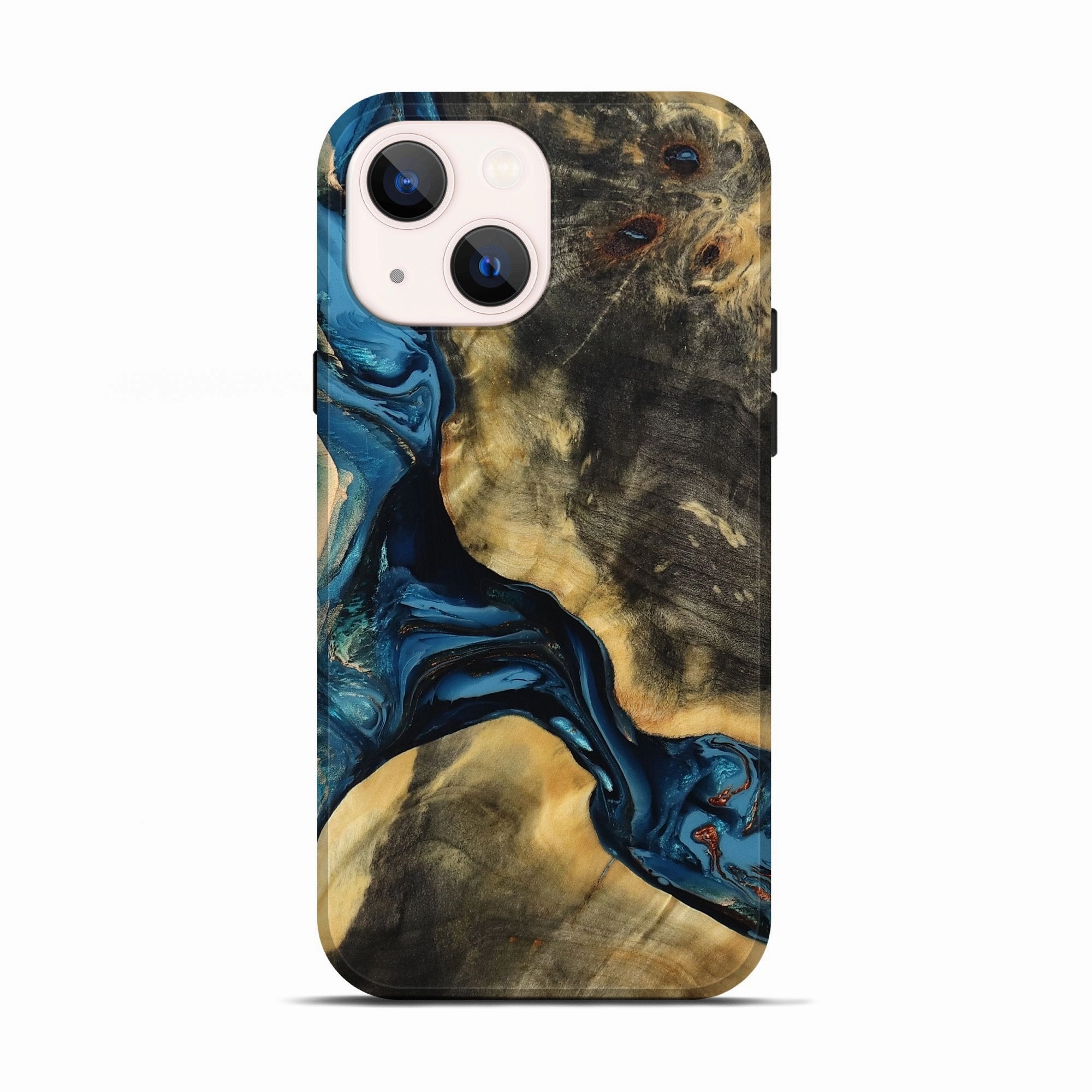 Iphone 13 Wood Live Edge Phone Case - Mohamed (Teal & Gold, 780321) Anti Scratch Coating Smooth Touch Film