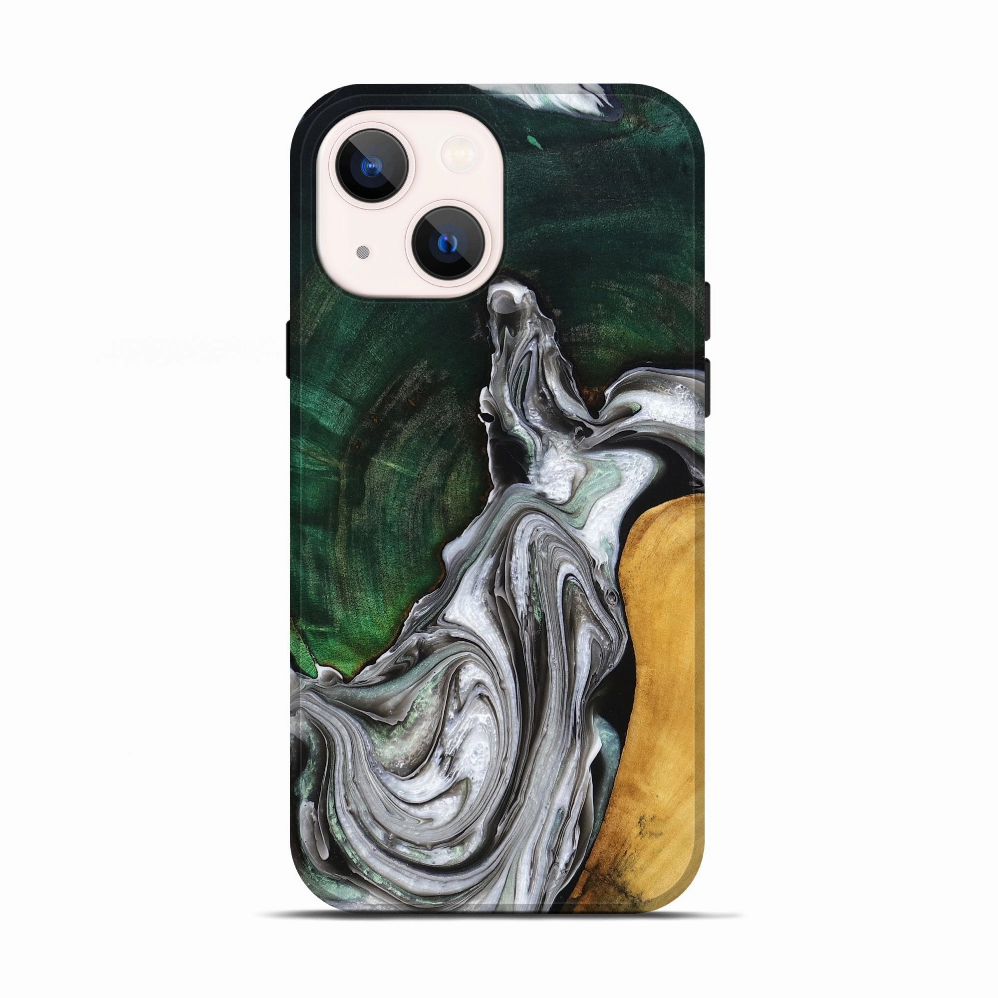 Iphone 13 Wood Live Edge Phone Case - Nyra (Green, 777810) Ultra Slim Protector Edge to Edge Protection