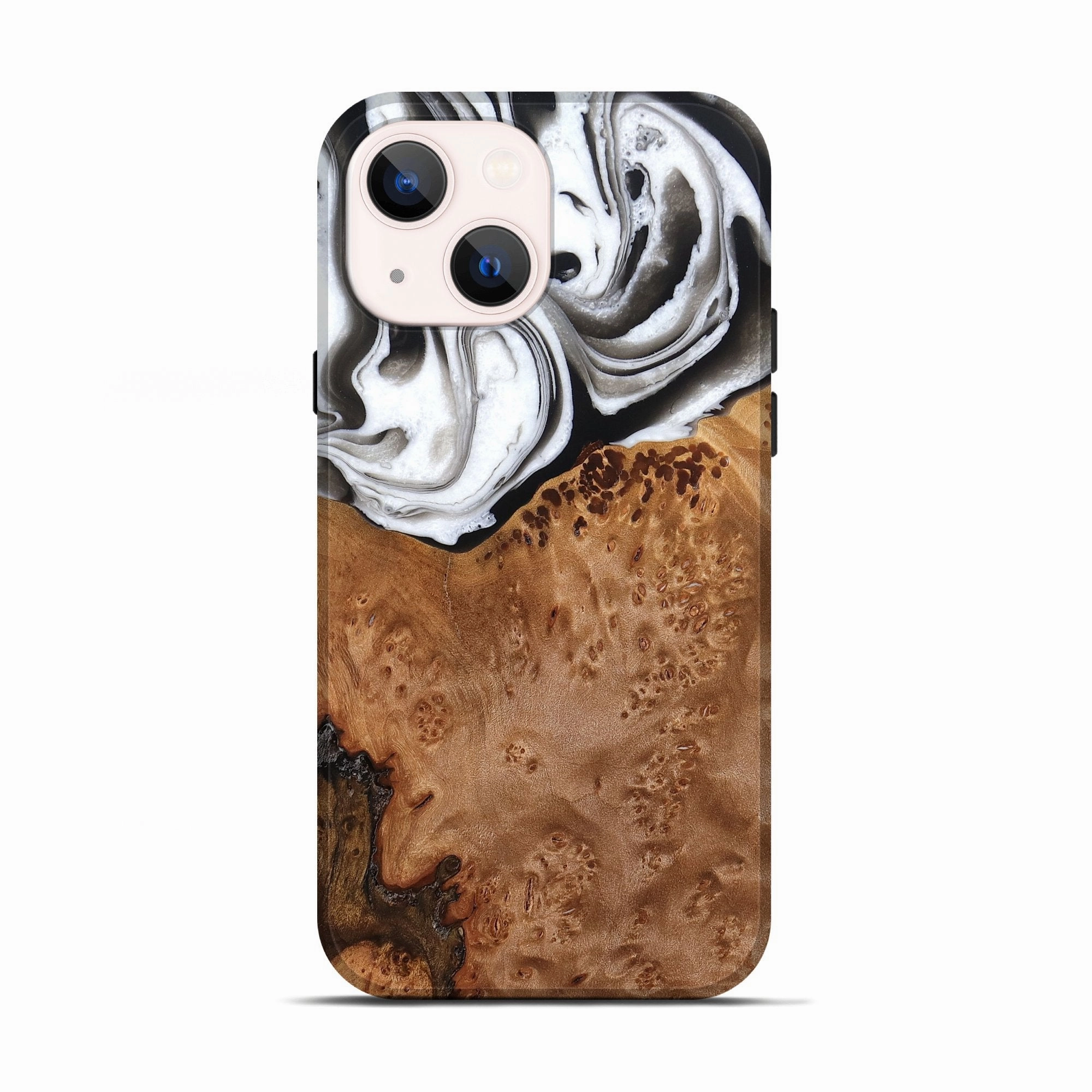 Iphone 13 Wood Live Edge Phone Case - Pansy (Black & White, 776870) Crystal Clear