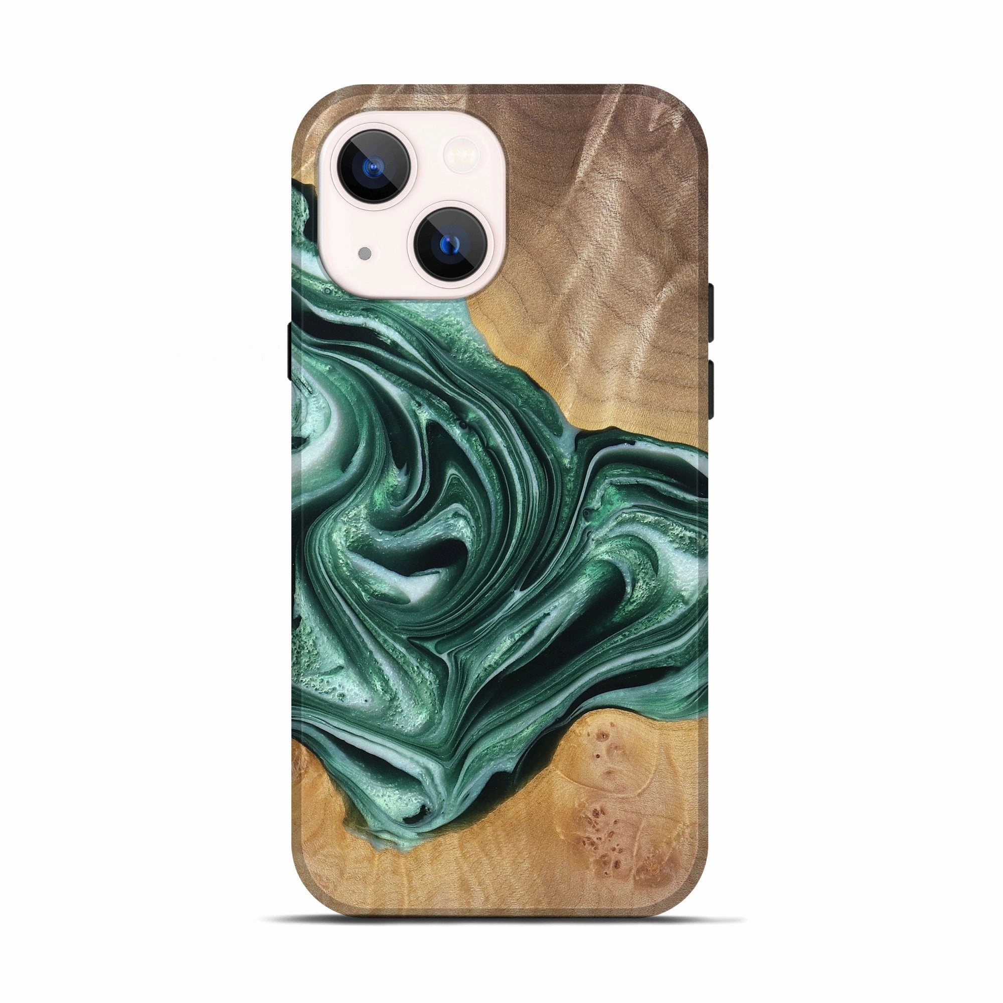 Iphone 13 Wood Live Edge Phone Case - Rory (Green, 766062) Anti Finger Smudge Film
