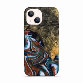 Iphone 13 Wood Live Edge Phone Case - Shameka (Teal & Gold, 767061) Anti Shock Film