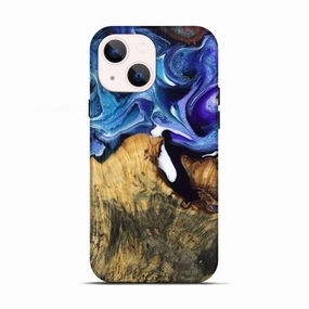 Iphone 13 Wood Live Edge Phone Case - Tatiana (Blue, 781015) Bubble Free Installation Oleophobic Coating