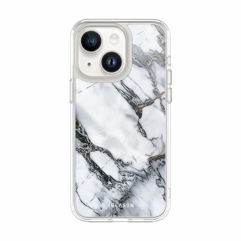 Anti Reflection Screen Iphone 14 Halo Magsafe Cute Phone Case - White Marble