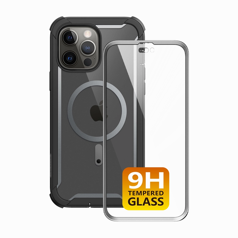 Iphone 14 Pro Ares Mag With Tempered Glass Case - Black Water Resistant Dustproof Cover