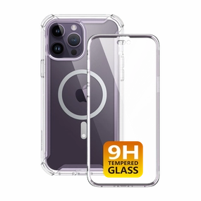 Iphone 14 Pro Ares Mag With Tempered Glass Case - Clear Crystal Clear