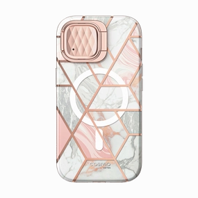 Scratch Resistant Glass Crystal Clear Screen Iphone 15 Cosmo Mag Case - Marble Pink