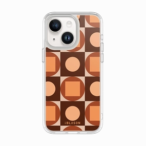 Shock Proof Film Iphone 15 Halo Magsafe Cute Phone Case - Brown Retro Geometric