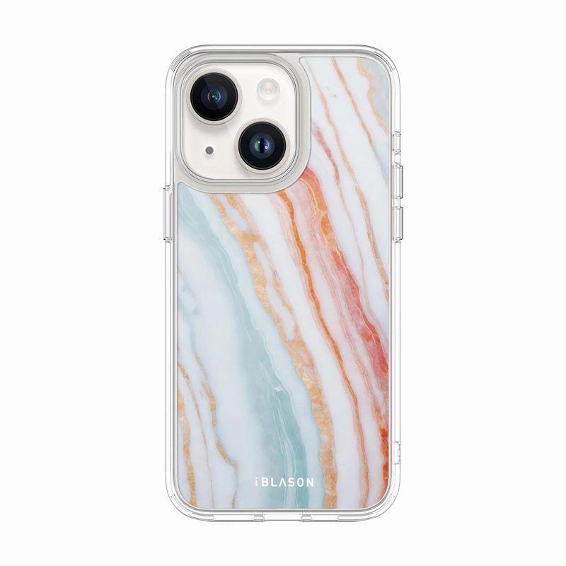 Bubble Free Iphone 15 Halo Magsafe Cute Phone Case - Marble Rainbow