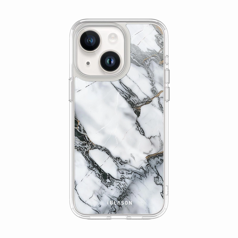 Iphone 15 Halo Magsafe Cute Phone Case - White Marble Anti Finger Smudge Scratch Proof Glass