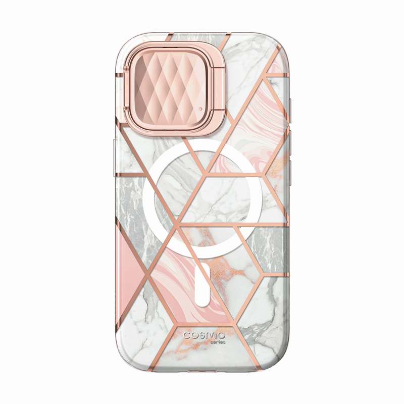 Raised Edges Iphone 15 Pro Cosmo Mag Case - Marble Pink