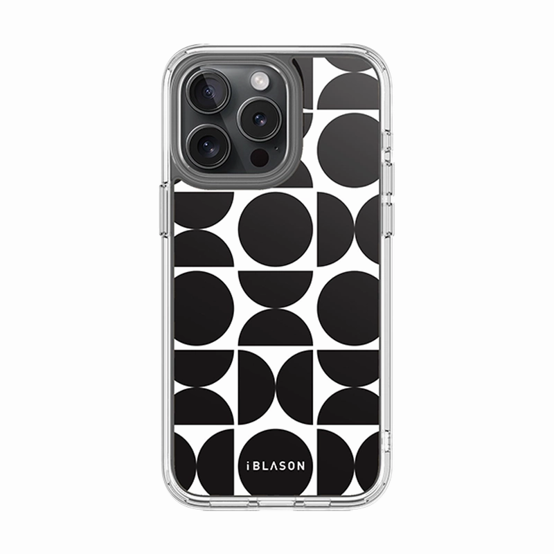 Crystal Clear Iphone 15 Pro Max Halo Magsafe Cute Phone Case - Black Retro Geometric