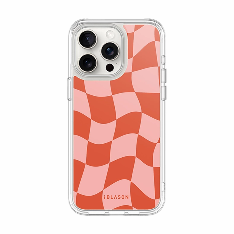 Anti Finger Stain HD Clarity Iphone 15 Pro Max Halo Magsafe Cute Phone Case - Pink Retro Checkers
