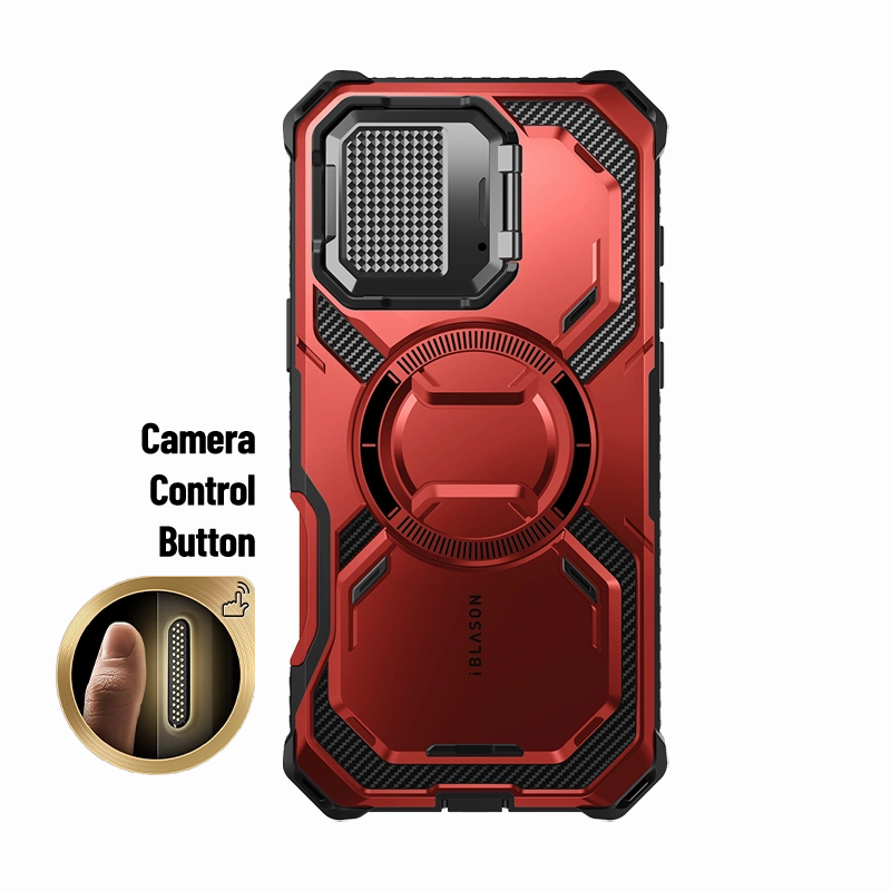 Iphone 16 Pro Armorbox Camera Control Button Case -  Metallic Red HD Screen Protector Shock Absorbing