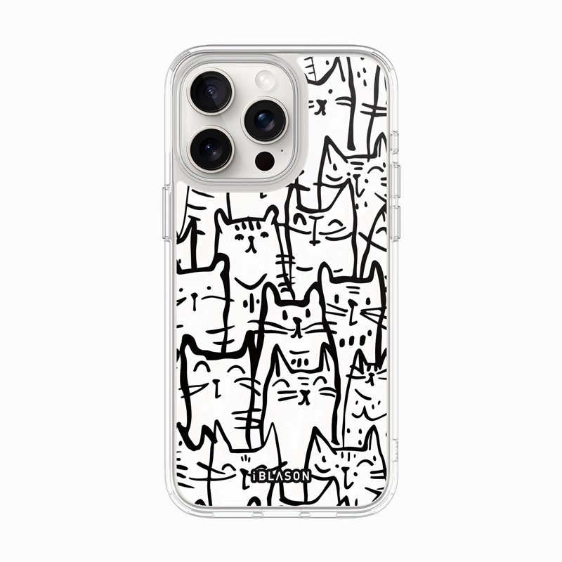 Iphone 16 Pro Max Halo Magsafe Cute Phone Case - White Cat Anti Finger Mark Film Anti Scratch Screen