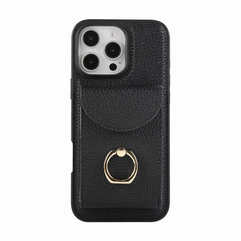 Bubble Resistant Film Crystal Clear Iphone 16 Pro Max Leather Wallet Case - Black