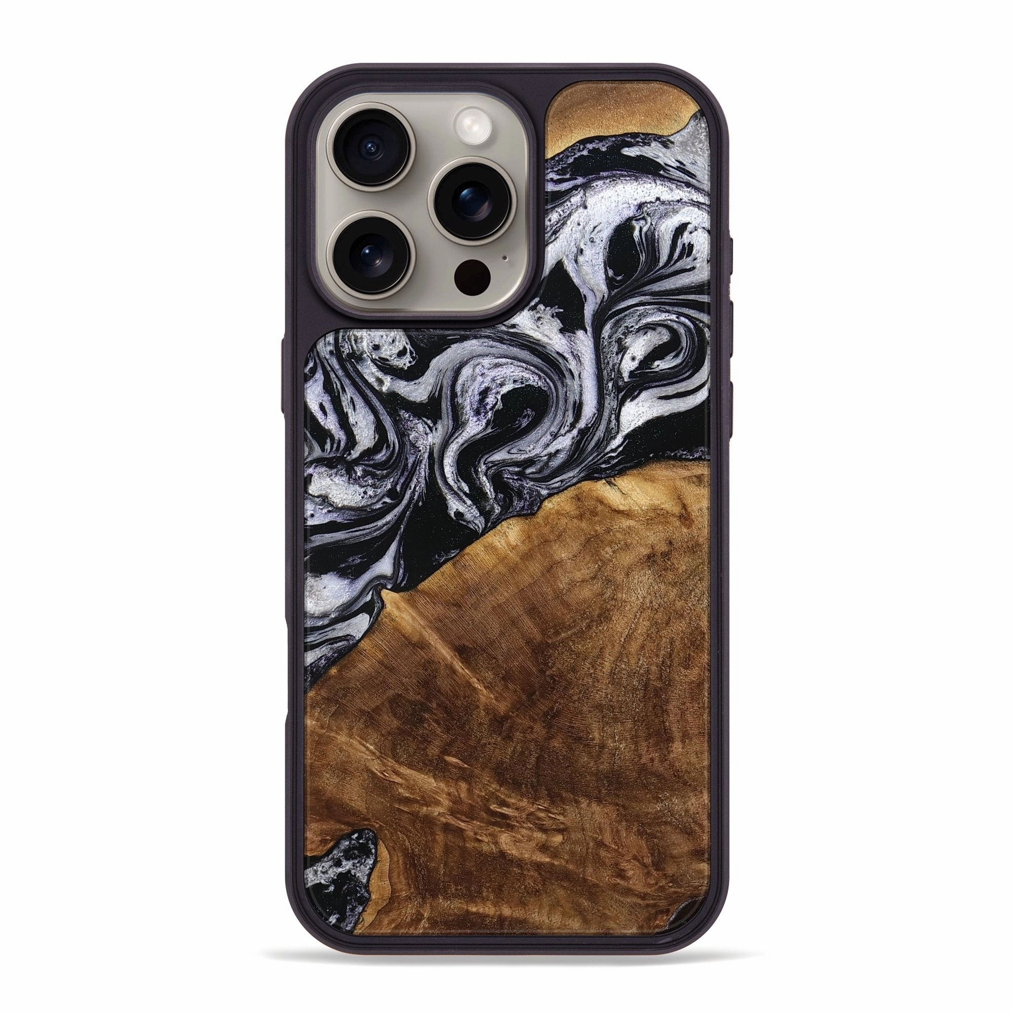 Shockproof Anti Static Iphone 16 Pro Max Wood Phone Case - Adalynn (Black & White, 770259)