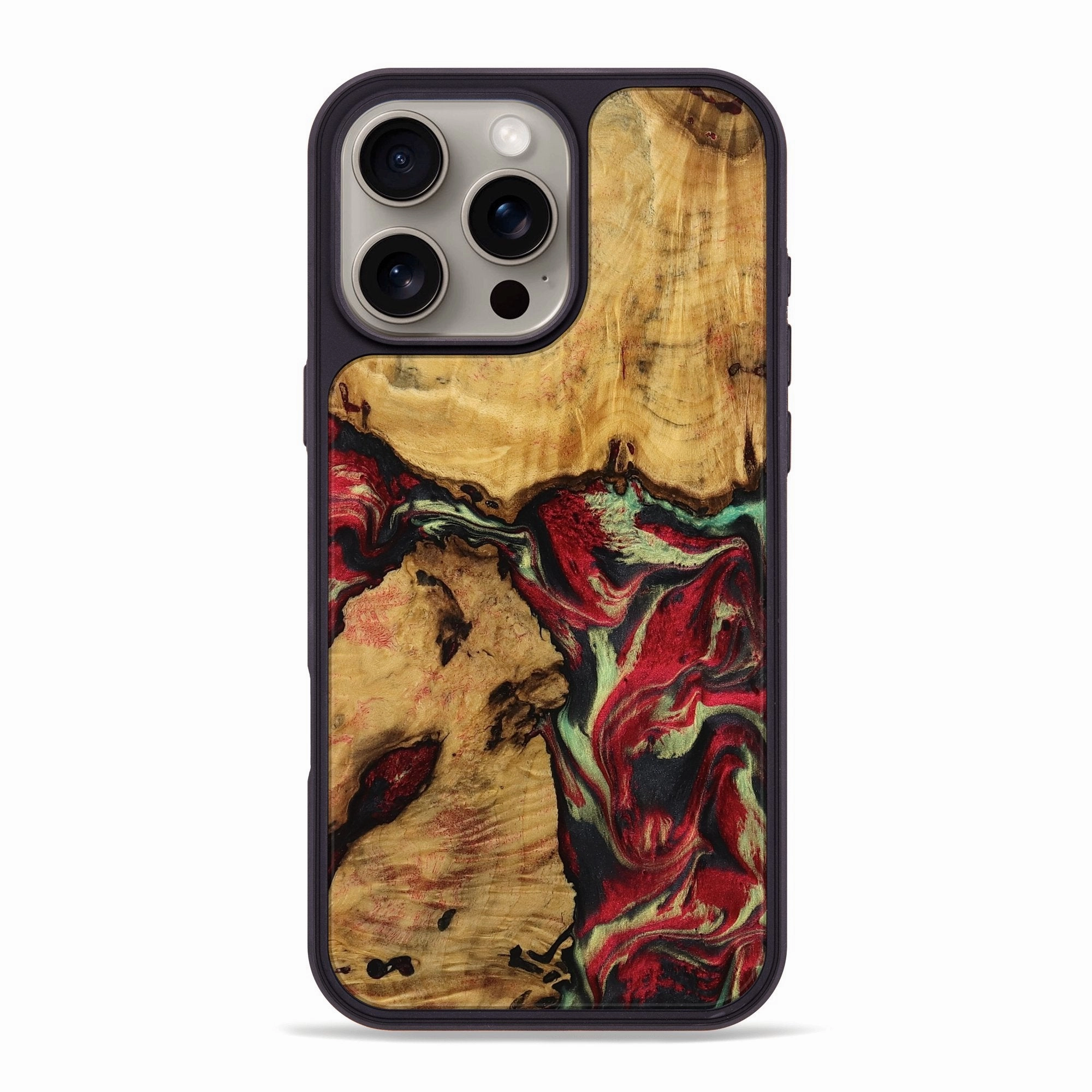 Iphone 16 Pro Max Wood Phone Case - Astrid (Red, 770750) Edge Guard Fingerprint Free