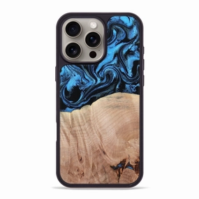 Anti Static Anti Finger Streak Iphone 16 Pro Max Wood Phone Case - Carolyn (Blue, 768669)