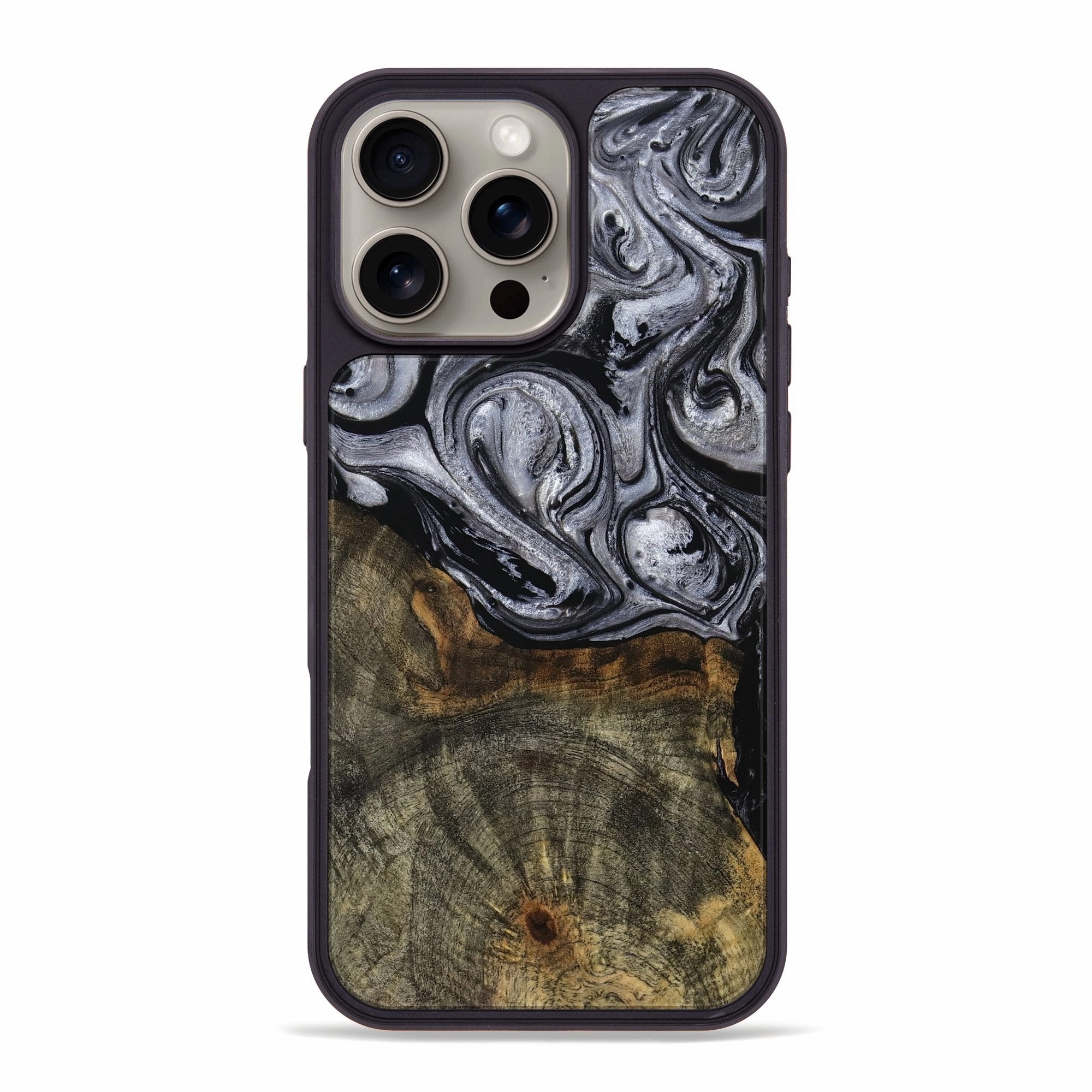 Anti Yellowing Screen Shock Absorption Iphone 16 Pro Max Wood Phone Case - Chandra (Black & White, 770380)