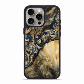 Privacy Screen Fingerprint Resistant Iphone 16 Pro Max Wood Phone Case - Curt (Teal & Gold, 781339)