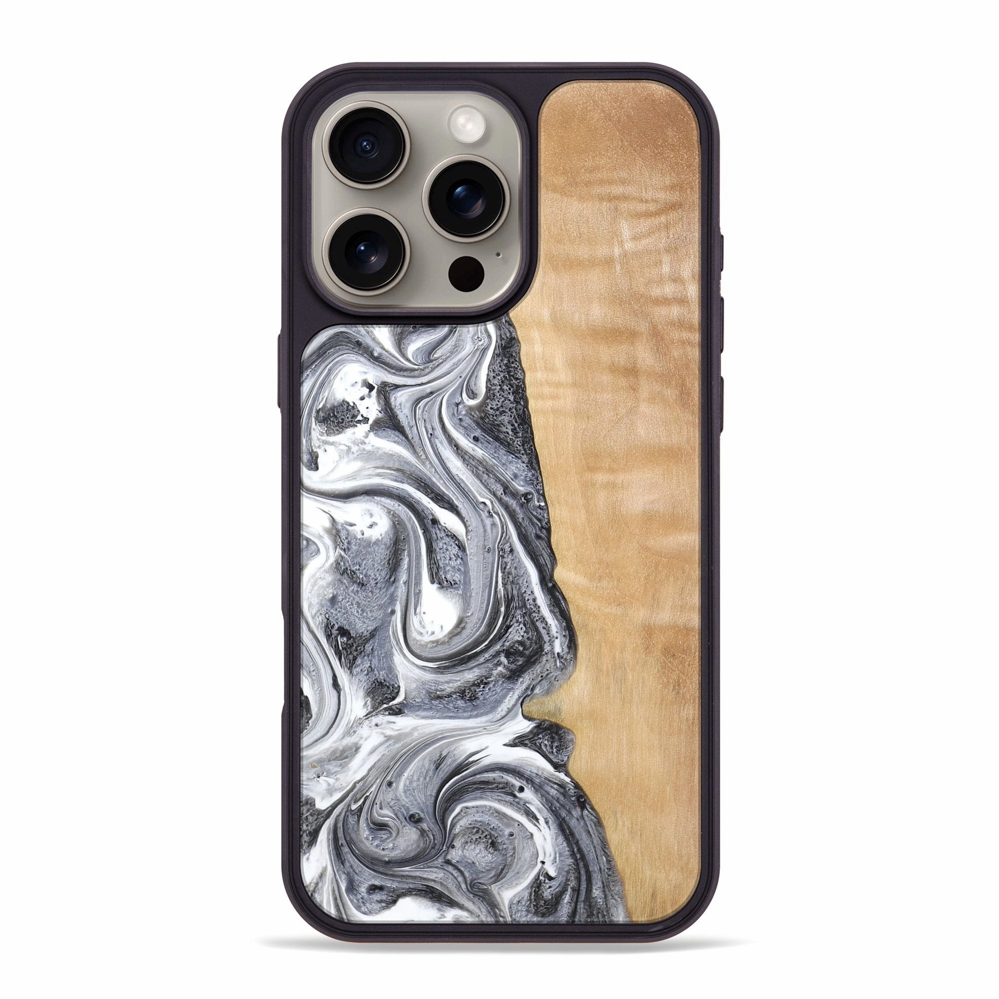 Iphone 16 Pro Max Wood Phone Case - Dereck (Black & White, 773639) Fingerprint Repellent