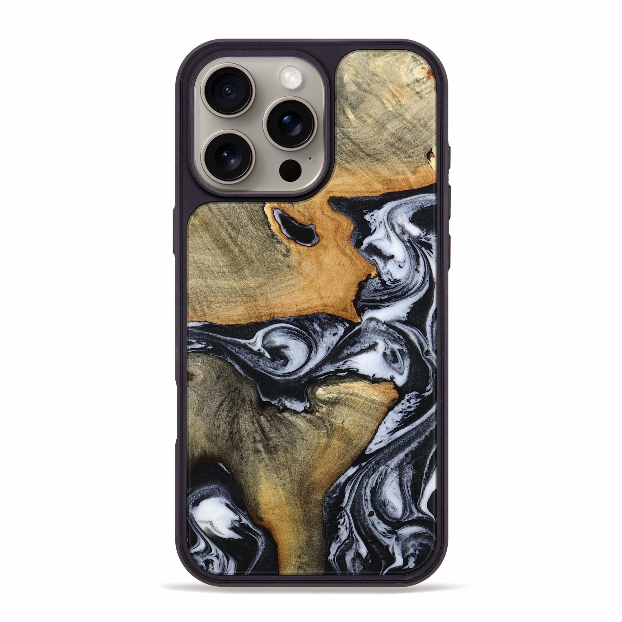 Anti Finger Smudge Iphone 16 Pro Max Wood Phone Case - Elisa (Black & White, 781360)