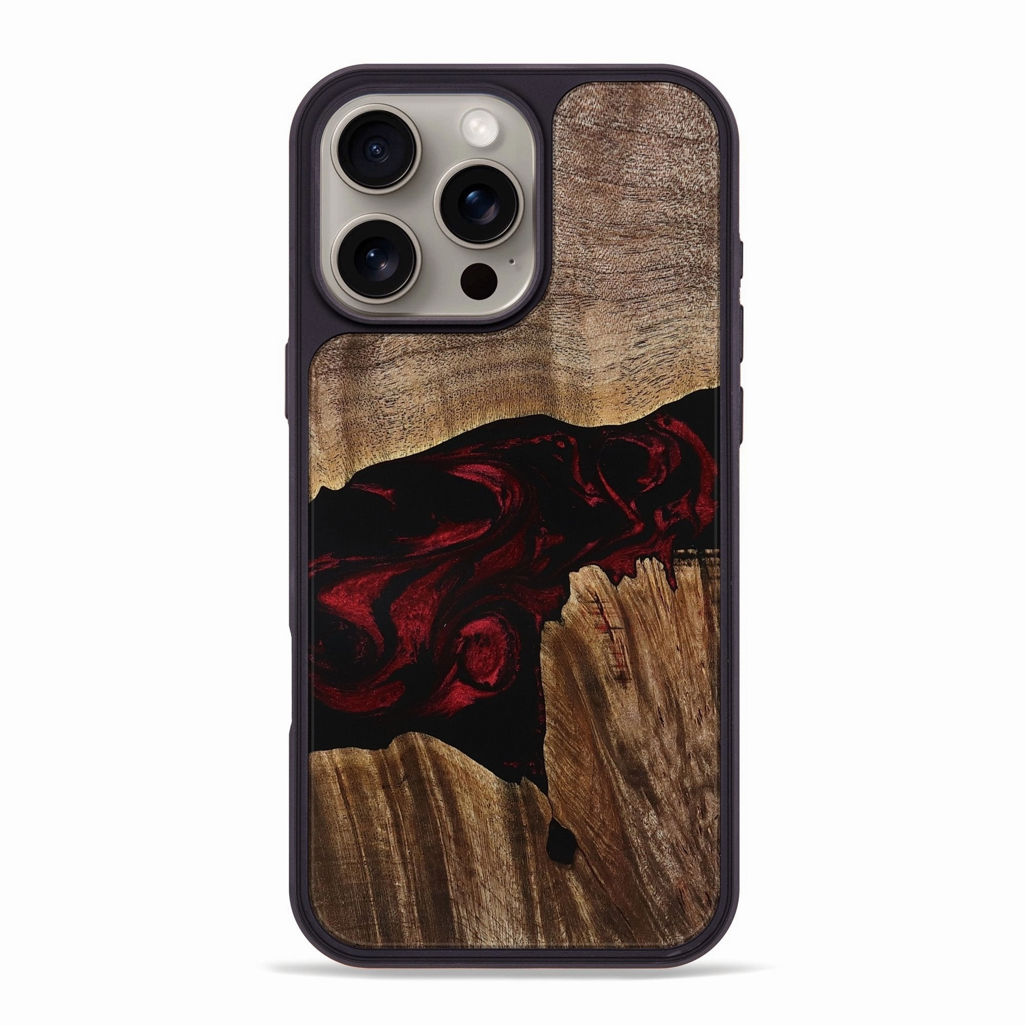 Soft Edge Anti Fingerprint Shield Iphone 16 Pro Max Wood Phone Case - Emmy (Red, 771131)
