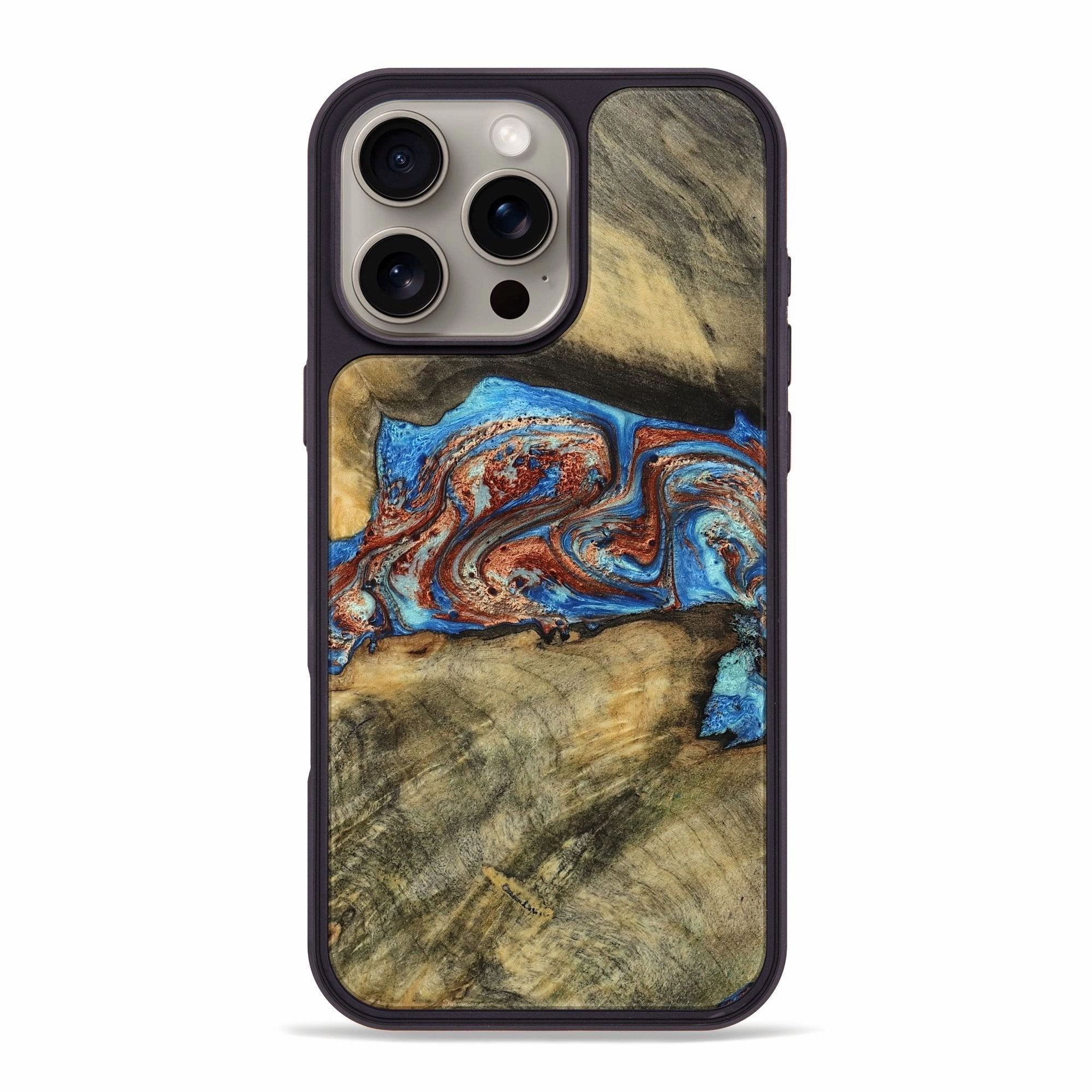 Rounded Edges Iphone 16 Pro Max Wood Phone Case - Gregg (Teal & Gold, 769775)
