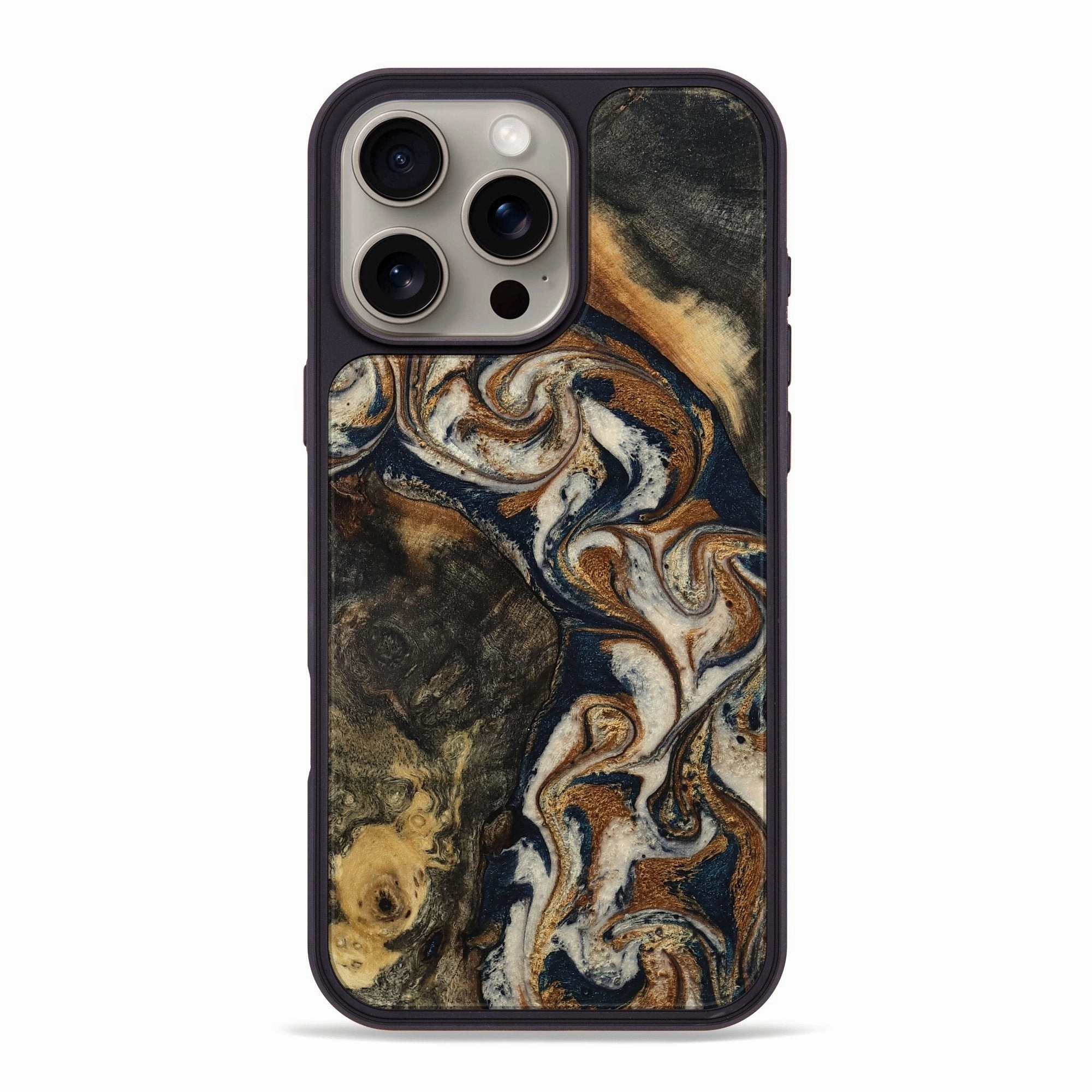 Tempered Screen Protector Iphone 16 Pro Max Wood Phone Case - Hali (Teal & Gold, 781343)