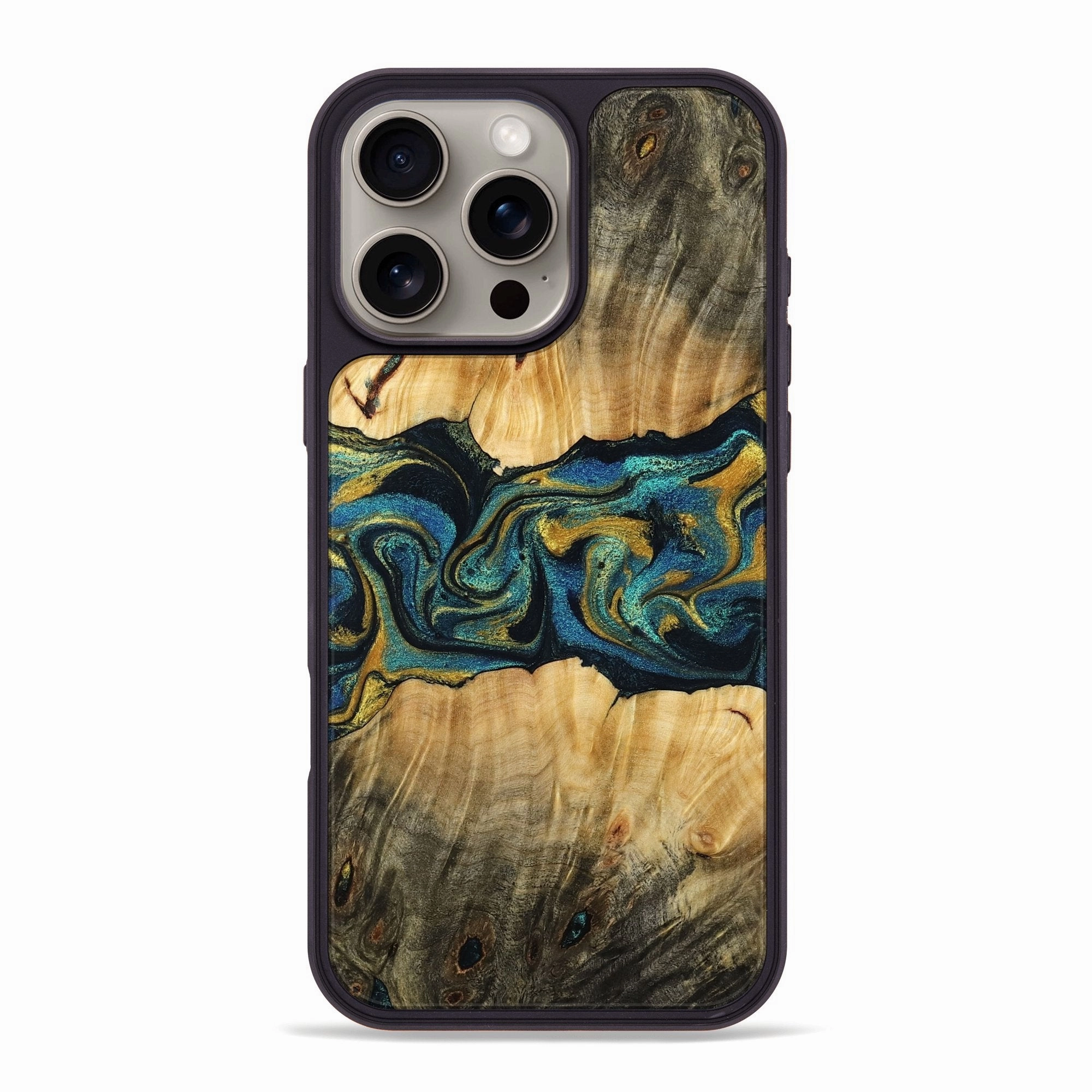 Edge Protection Screen Defense Iphone 16 Pro Max Wood Phone Case - Inaya (Teal & Gold, 770655)