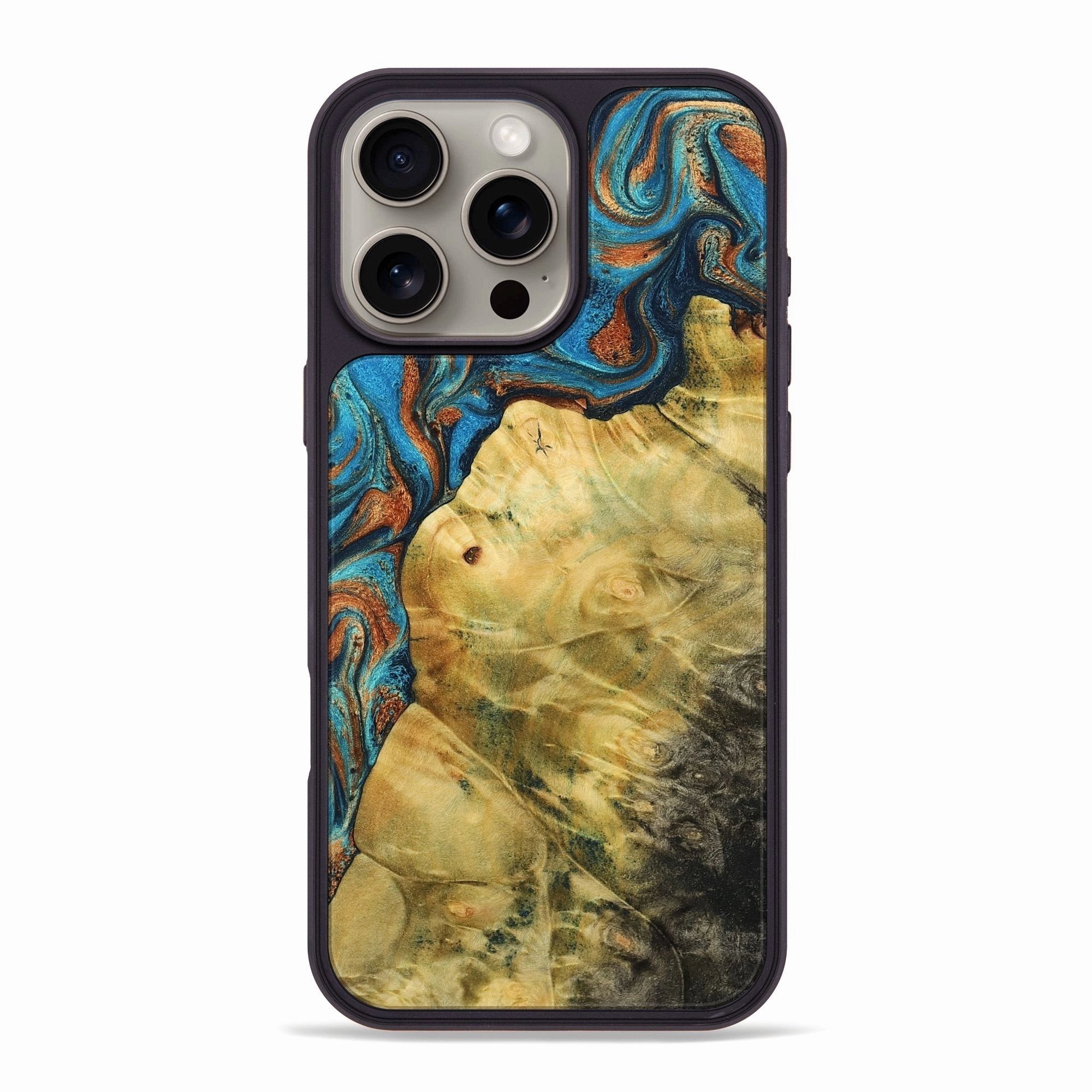 Scratch Protection Bubble Free Iphone 16 Pro Max Wood Phone Case - Javion (Teal & Gold, 774969)