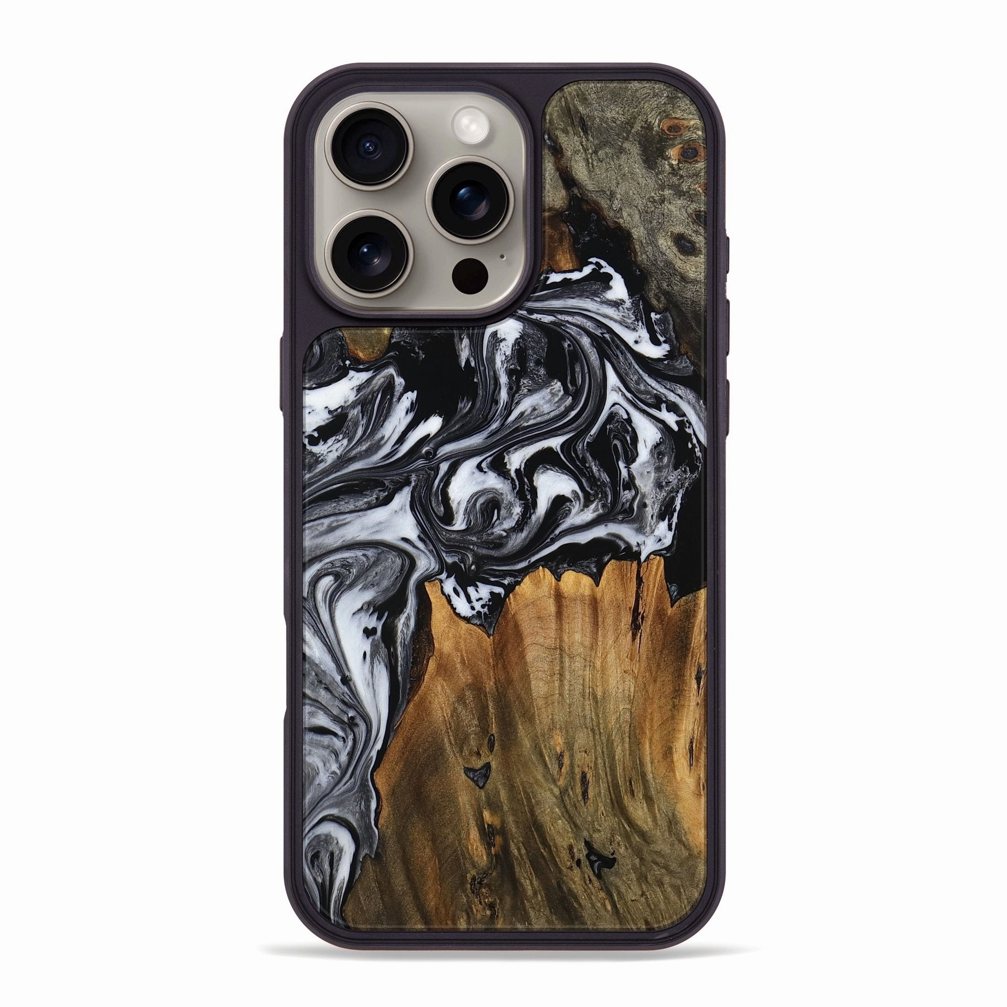 Iphone 16 Pro Max Wood Phone Case - Jaydon (Black & White, 771608) Protective Cover Anti Scratch Shield