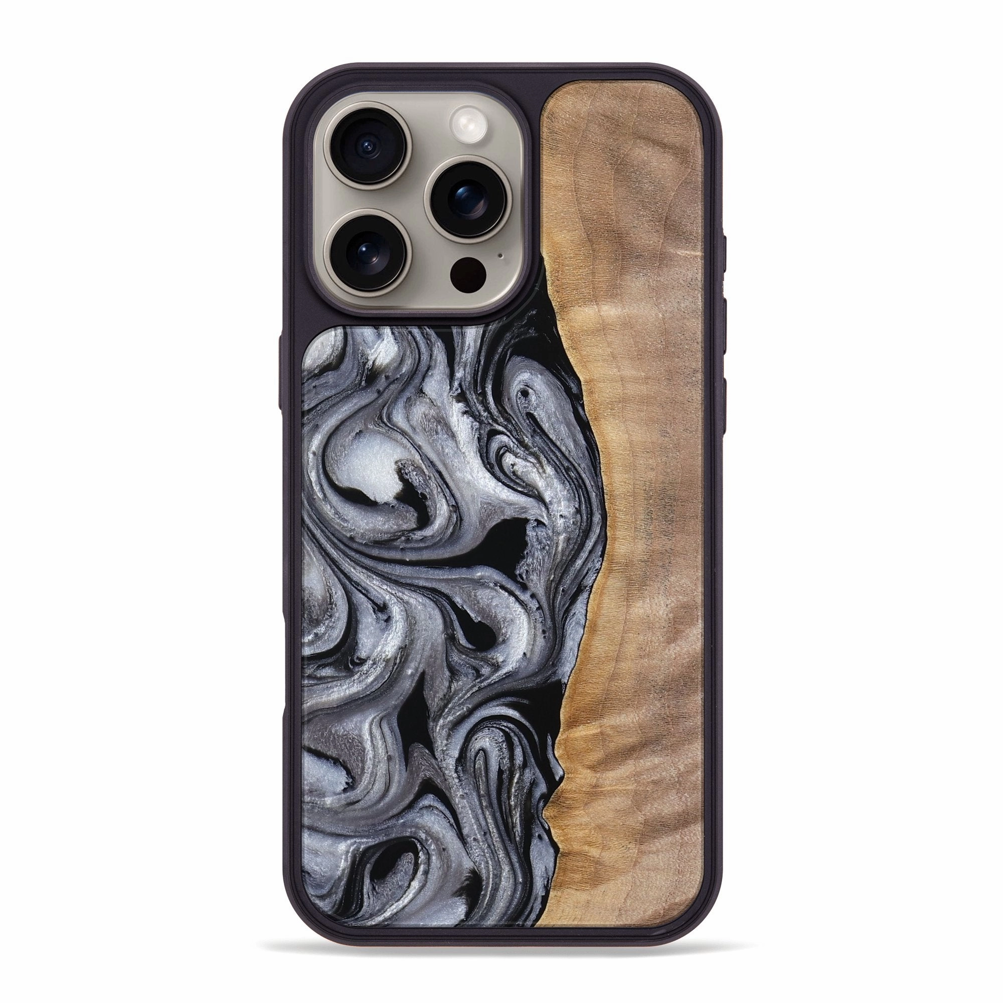 Iphone 16 Pro Max Wood Phone Case - Jeramie (Black & White, 770358) Self Healing