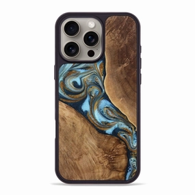 Protective Film Iphone 16 Pro Max Wood Phone Case - Kalani (Teal & Gold, 770391)
