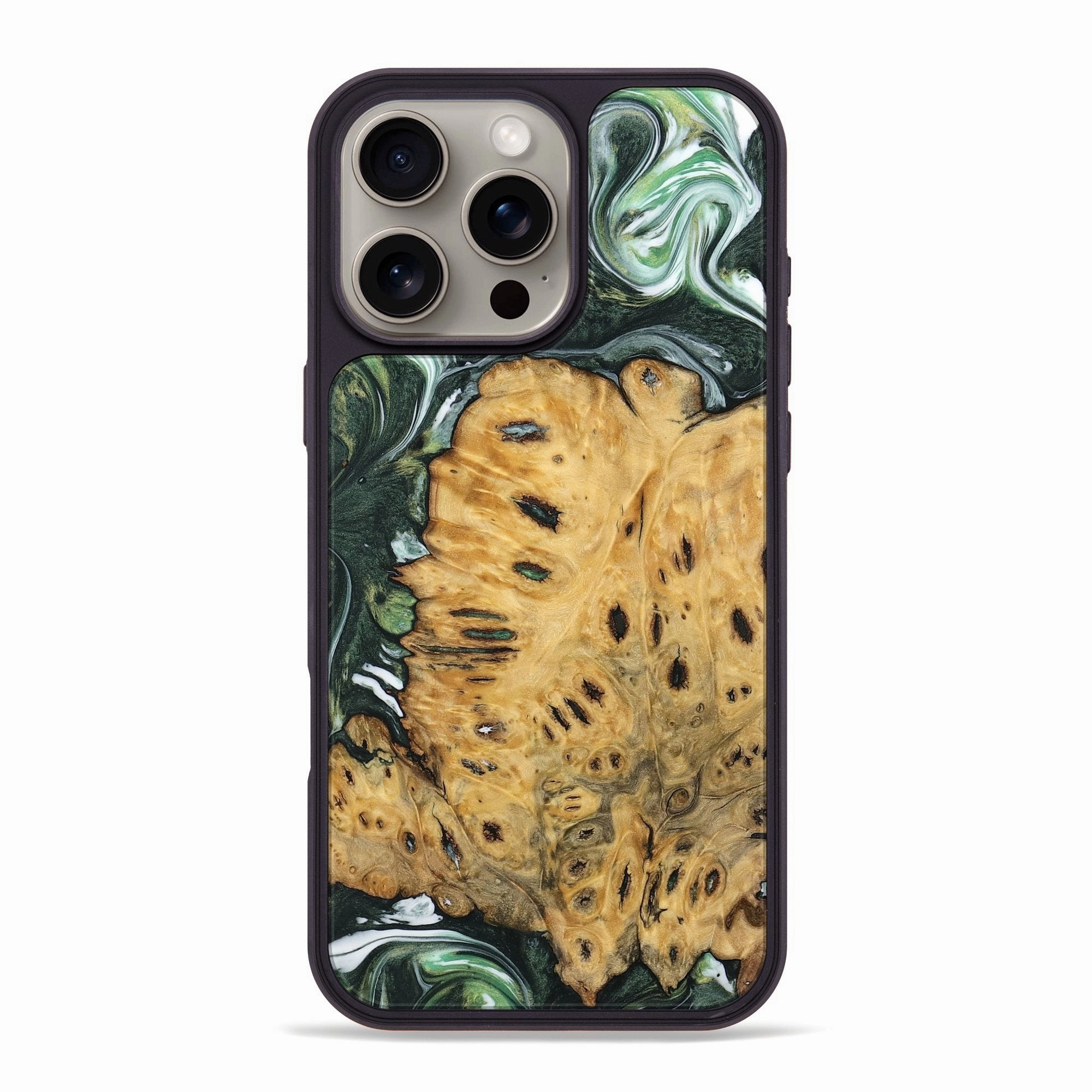 Iphone 16 Pro Max Wood Phone Case - Katy (Green, 740414) Anti Fingerprint Coating Shock Guard