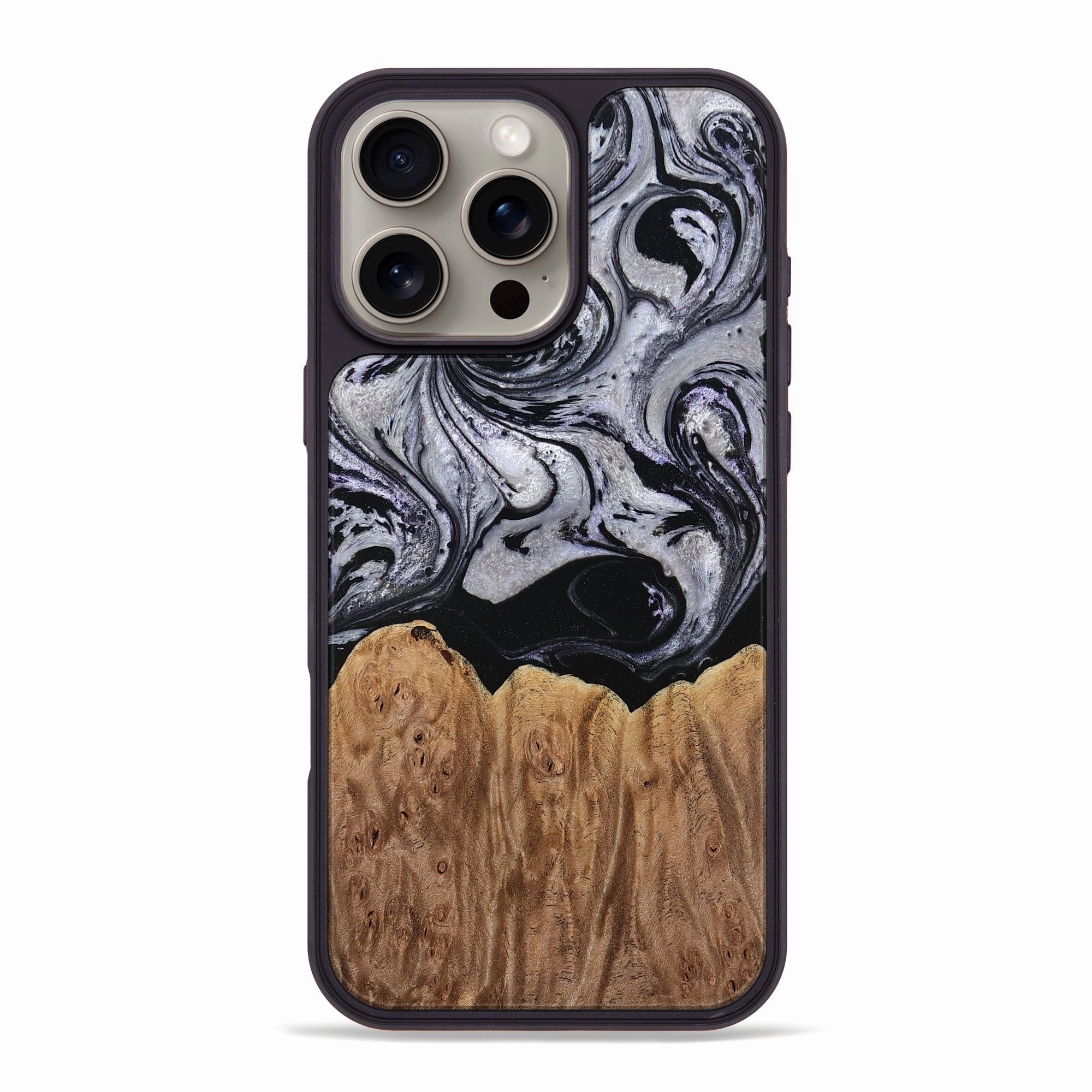 Anti Reflection Screen Iphone 16 Pro Max Wood Phone Case - Keenan (Black & White, 770382)