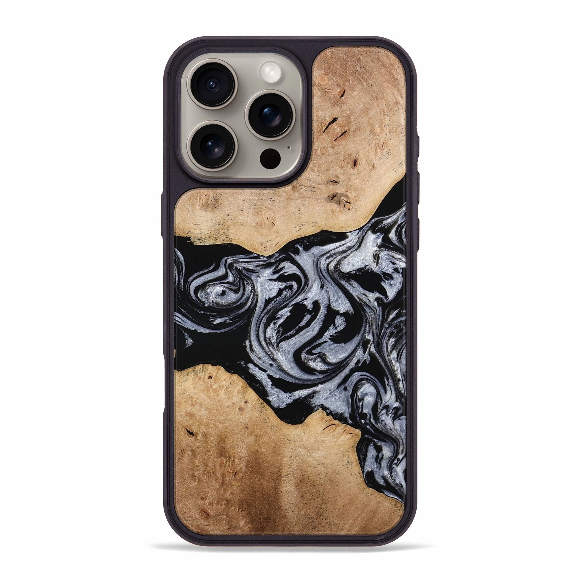 Iphone 16 Pro Max Wood Phone Case - Kiley (Black & White, 772541) Bubble Free Screen Screen Defense